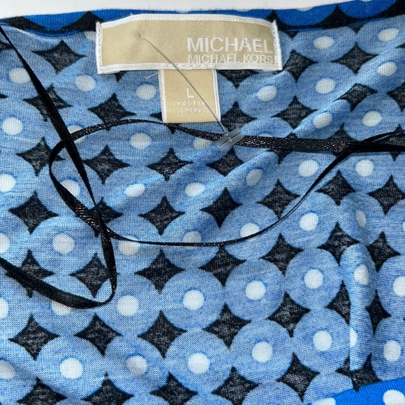 Michael Kors Blue Black White Circle Diamond Draped Neck Shirt Blouse New NWOT - Picture 10 of 10